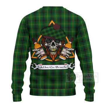 MacArthur (McArthur) Tartan Ugly Sweater with Family Crest and Bearded Skull Holding Bottles of Whiskey