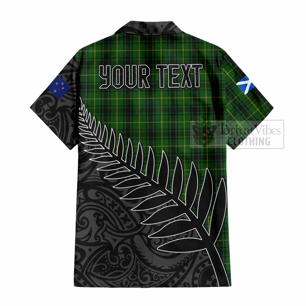 Tartan Vibes Clothing MacArthur (McArthur) Crest Tartan Short Sleeve Button Shirt with New Zealand Silver Fern Half Style