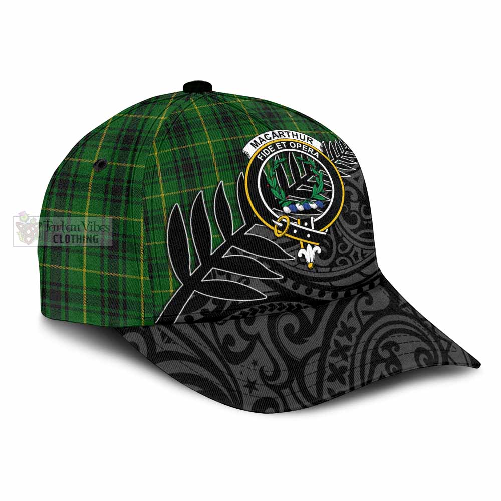 Tartan Vibes Clothing MacArthur (McArthur) Tartan Classic Cap with New Zealand Silver Fern Half Style