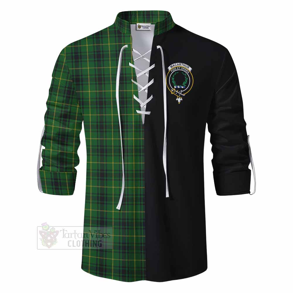 Tartan Vibes Clothing MacArthur (McArthur) Tartan Ghillie Kilt Shirt with Family Crest and Half Of Me Style