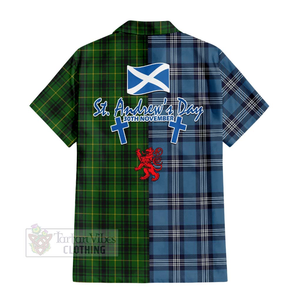 Tartan Vibes Clothing MacArthur (McArthur) Tartan Short Sleeve Button Shirt Happy St. Andrew's Day Half Tartan Style