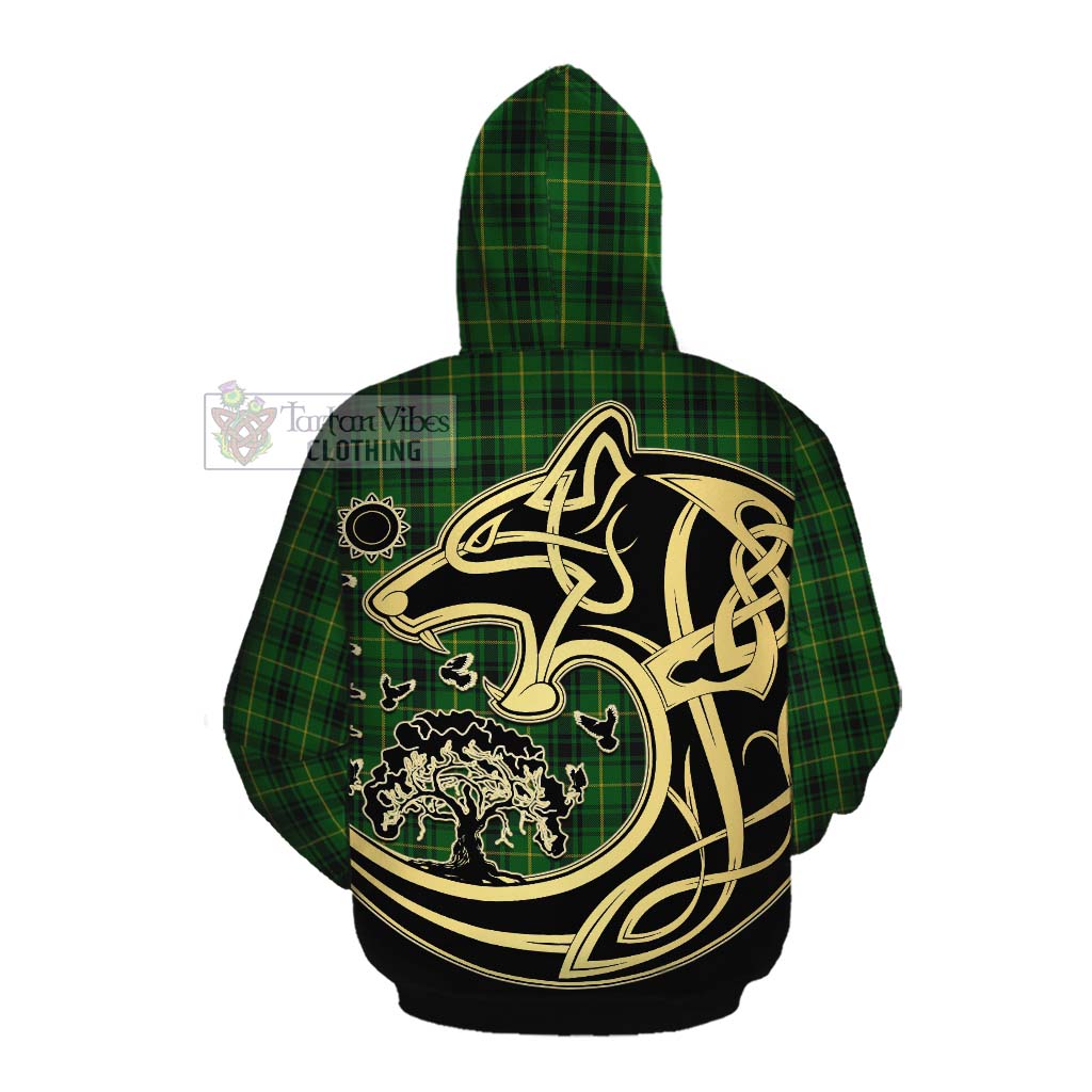 Tartan Vibes Clothing MacArthur (McArthur) Tartan Cotton Hoodie with Family Crest Celtic Wolf Style