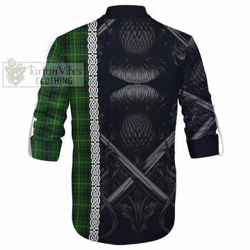 MacArthur (McArthur) Tartan Ghillie Kilt Shirt with Family Crest Cross Sword Thistle Celtic Vibes