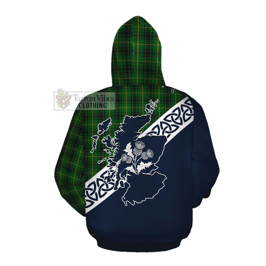 Tartan Vibes Clothing MacArthur (McArthur) Tartan Cotton Hoodie Featuring Thistle and Scotland Map