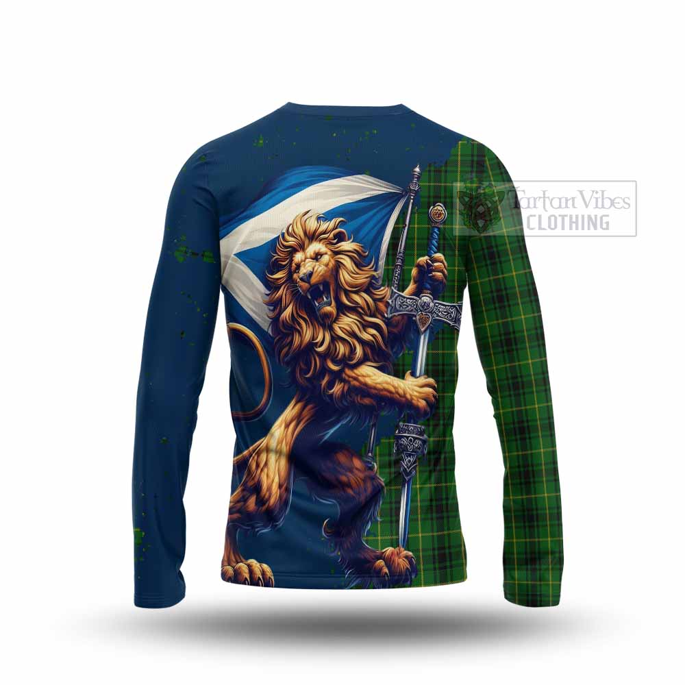 Tartan Vibes Clothing MacArthur (McArthur) Tartan Family Crest Long Sleeve T-Shirt with Scottish Majestic Lion