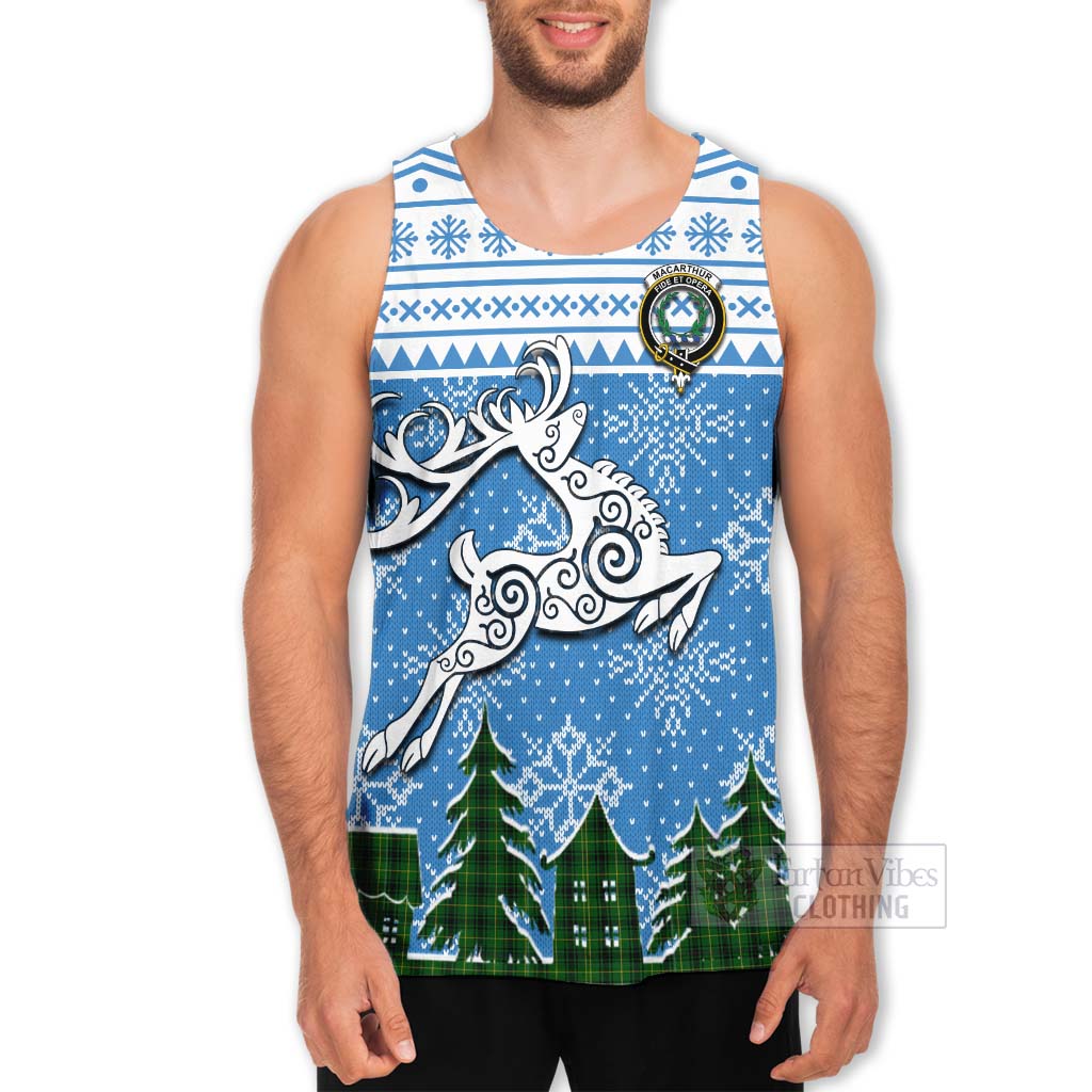 Tartan Vibes Clothing MacArthur (McArthur) Clan Christmas Men's Tank Top Celtic Reindeer Style