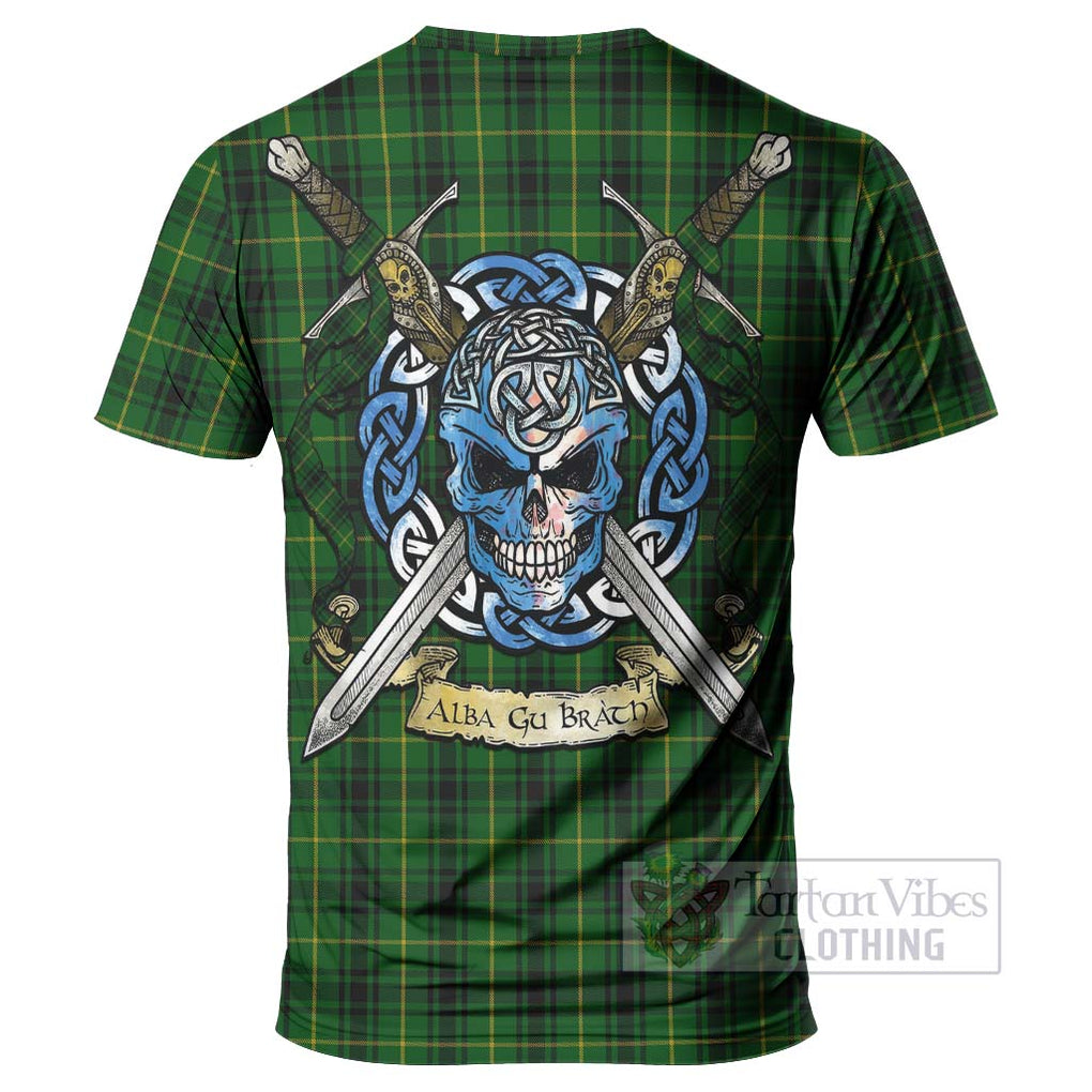 Tartan Vibes Clothing MacArthur (McArthur) Tartan T-Shirt with Family Crest Celtic Skull Style