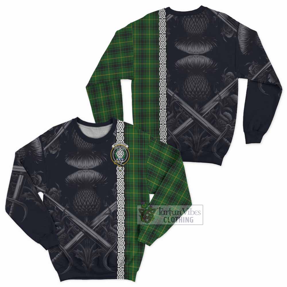 Tartan Vibes Clothing MacArthur (McArthur) Tartan Sweatshirt with Family Crest Cross Sword Thistle Celtic Vibes