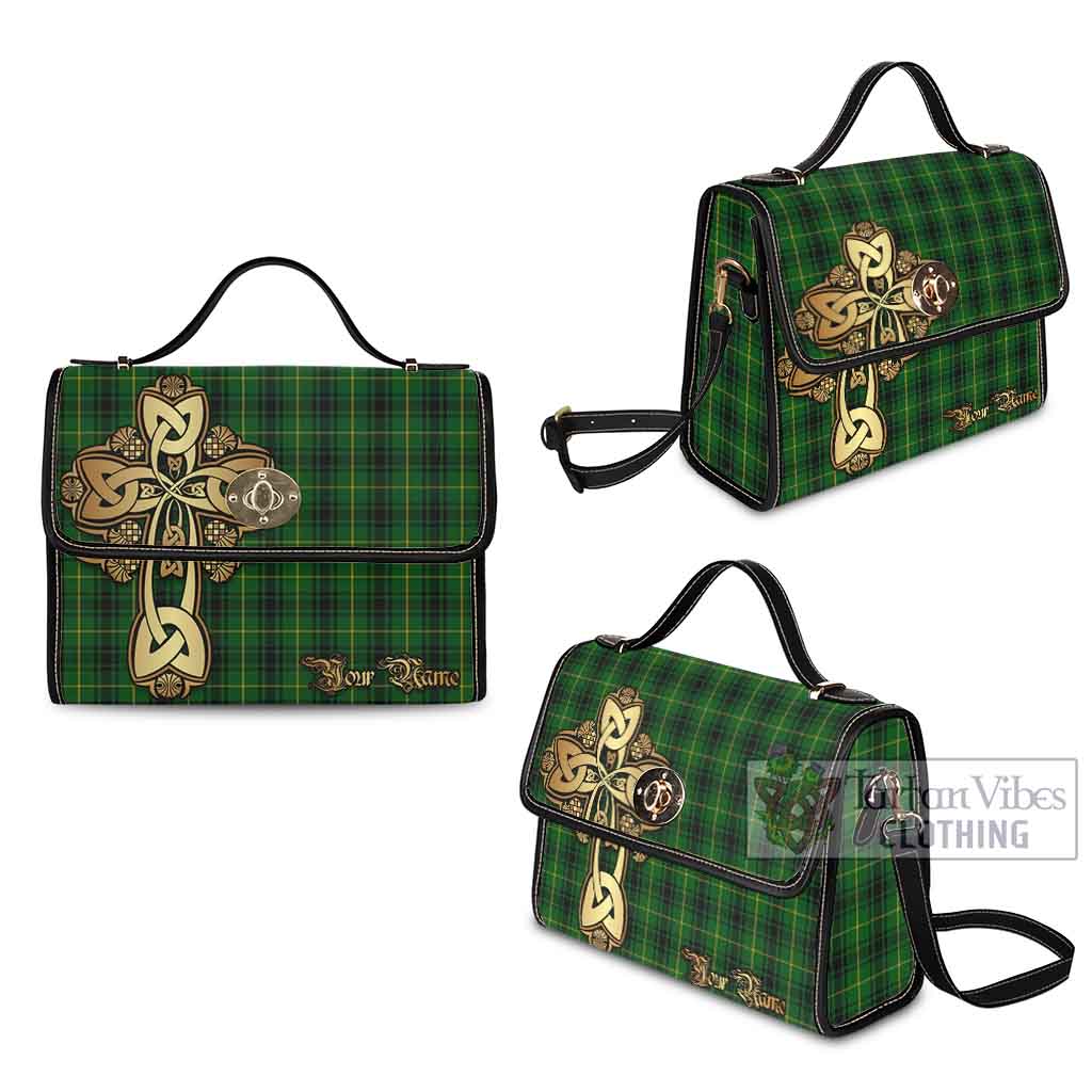 Tartan Vibes Clothing MacArthur (McArthur) Tartan Waterproof Canvas Bag Golden Thistle Celtic Cross Style