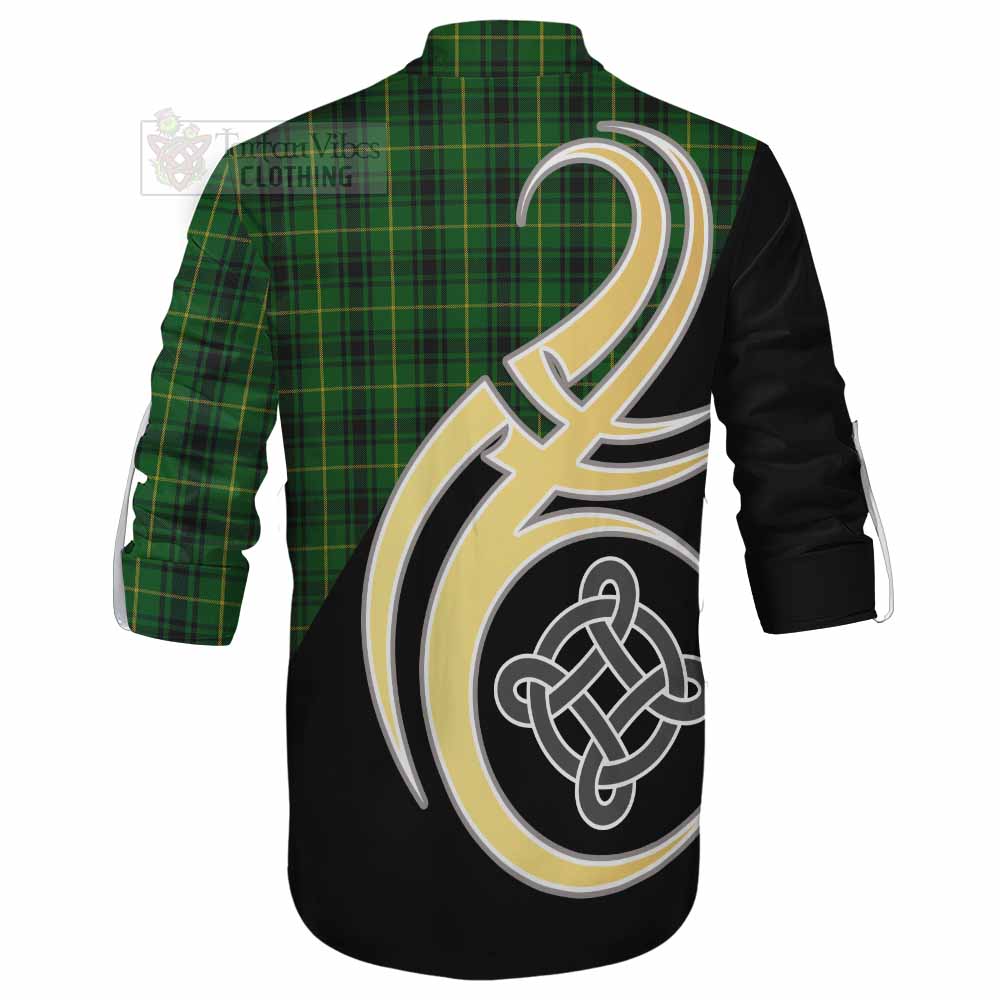 Tartan Vibes Clothing MacArthur (McArthur) Tartan Ghillie Kilt Shirt with Family Crest and Celtic Symbol Style