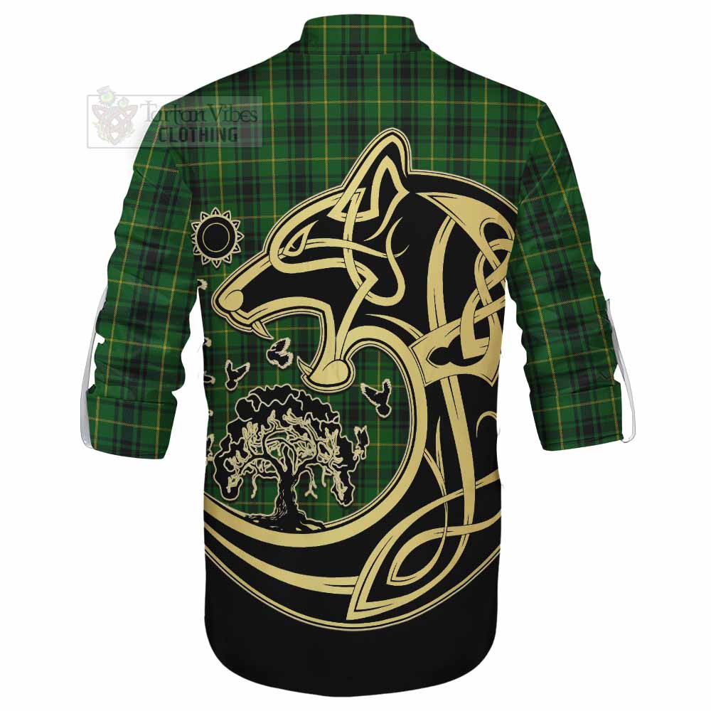 Tartan Vibes Clothing MacArthur (McArthur) Tartan Ghillie Kilt Shirt with Family Crest Celtic Wolf Style