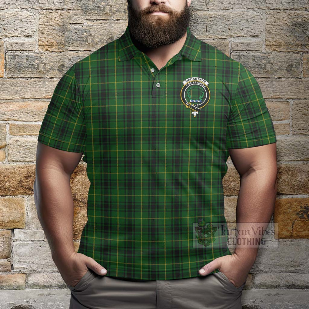 Tartan Vibes Clothing MacArthur (McArthur) Tartan Polo Shirt with Family Crest and Bearded Skull Holding Bottles of Whiskey