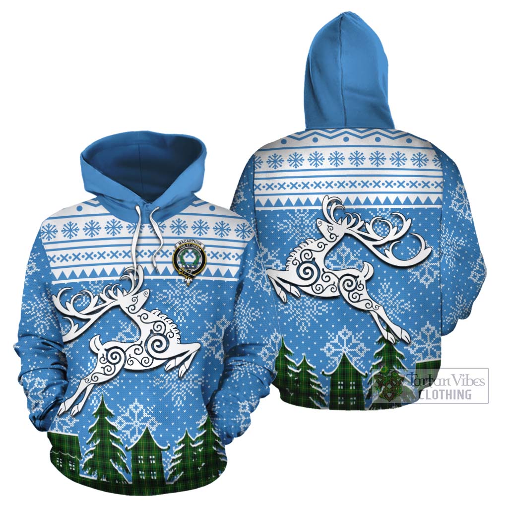 Tartan Vibes Clothing MacArthur (McArthur) Clan Christmas Cotton Hoodie Celtic Reindeer Style