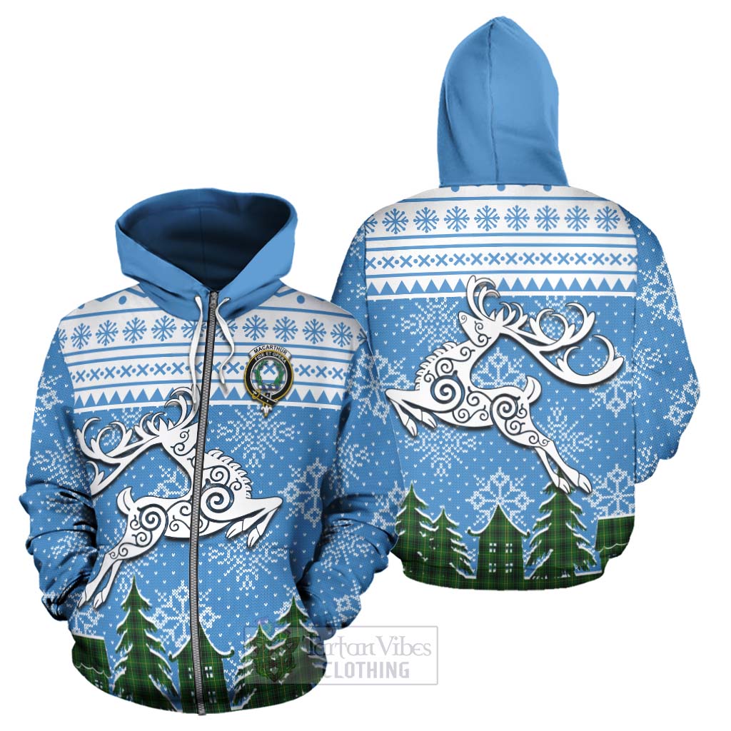 Tartan Vibes Clothing MacArthur (McArthur) Clan Christmas Hoodie Celtic Reindeer Style