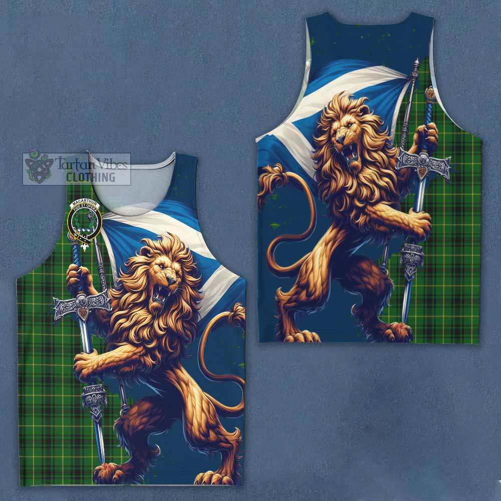 Tartan Vibes Clothing MacArthur (McArthur) Tartan Family Crest Men's Tank Top with Scottish Majestic Lion