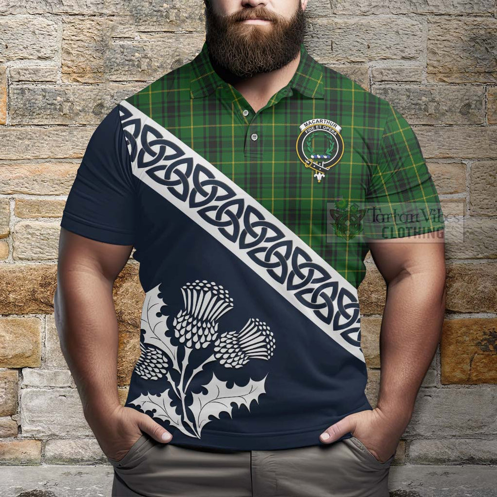 MacArthur (McArthur) Tartan Polo Shirt Featuring Thistle and Scotland Map - Tartanvibesclothing Store