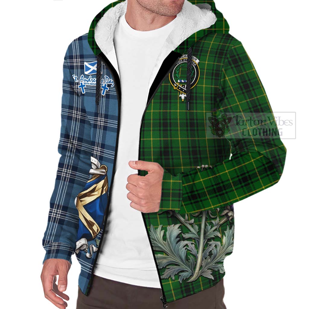 Tartan Vibes Clothing MacArthur (McArthur) Tartan Sherpa Hoodie Happy St. Andrew's Day Half Tartan Style