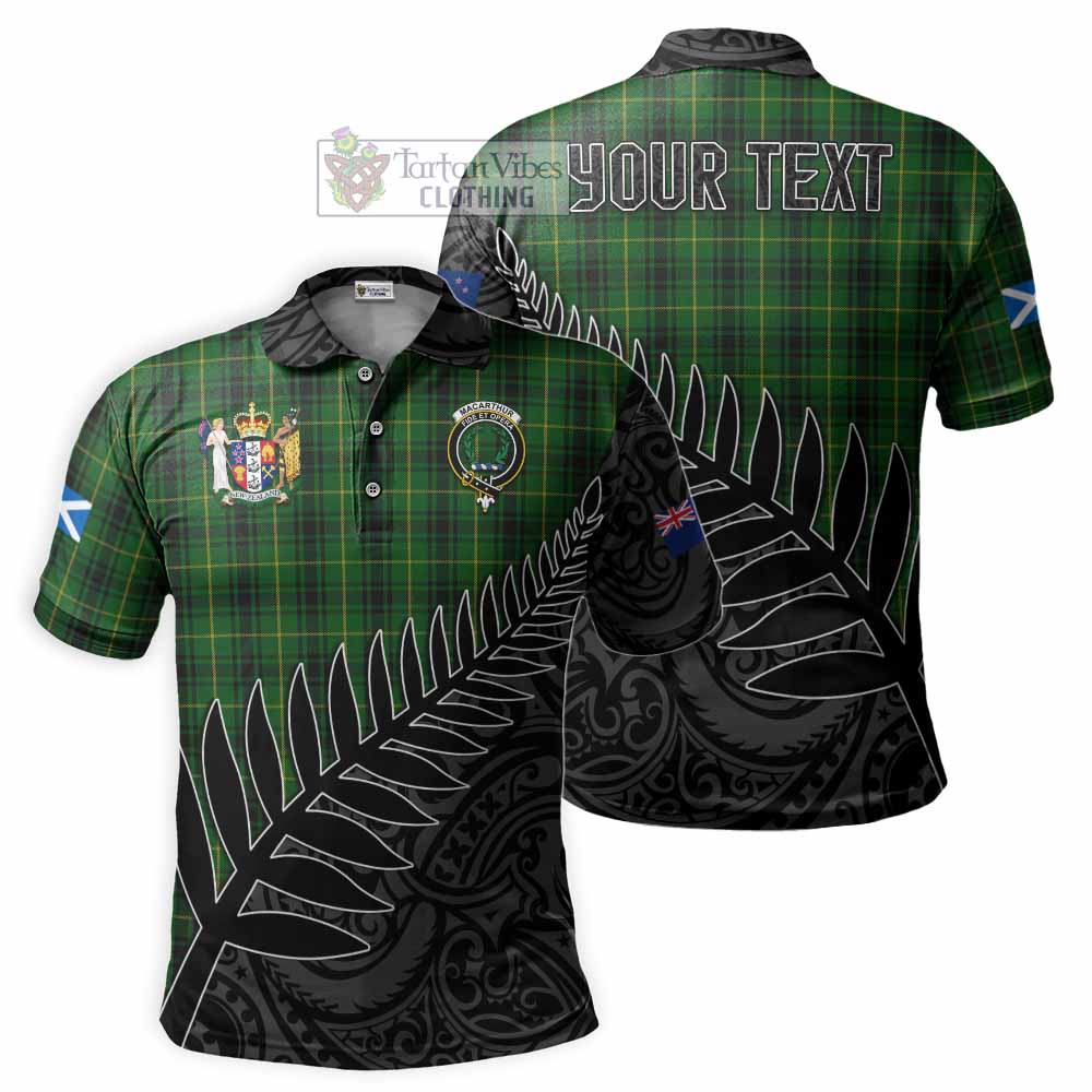 MacArthur (McArthur) Crest Tartan Polo Shirt with New Zealand Silver Fern Half Style