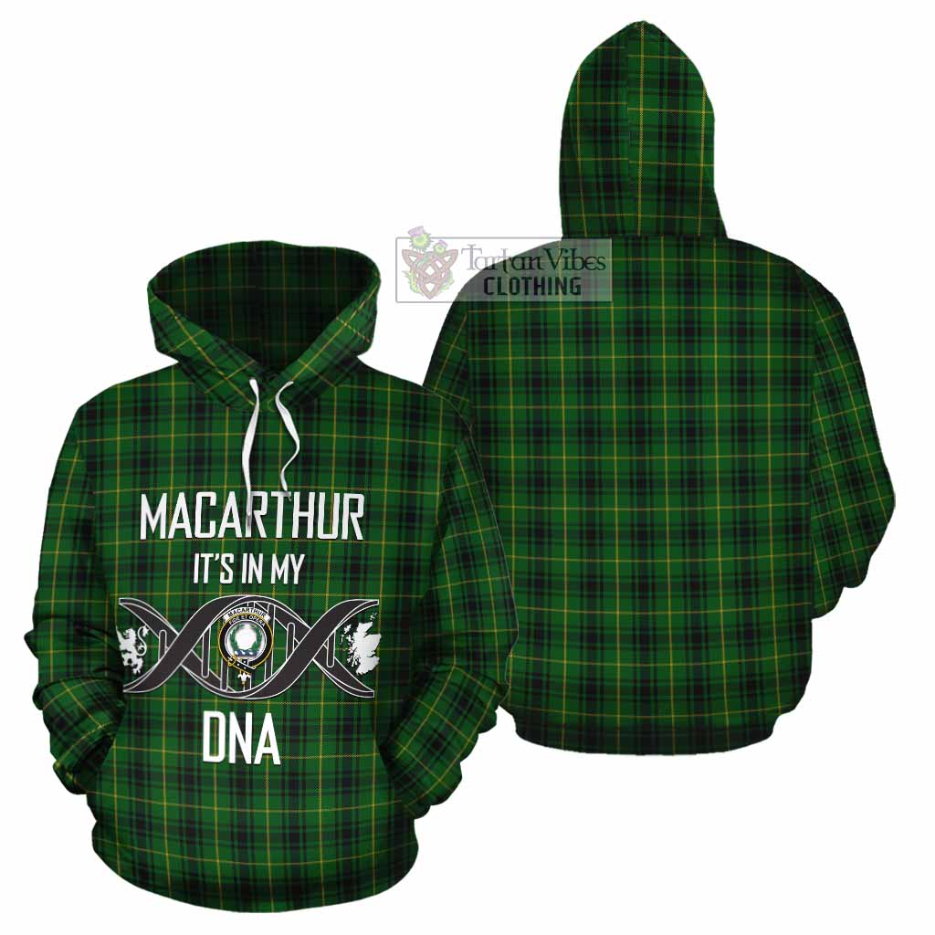 Tartan Vibes Clothing MacArthur (McArthur) Tartan Cotton Hoodie with Family Crest DNA In Me Style