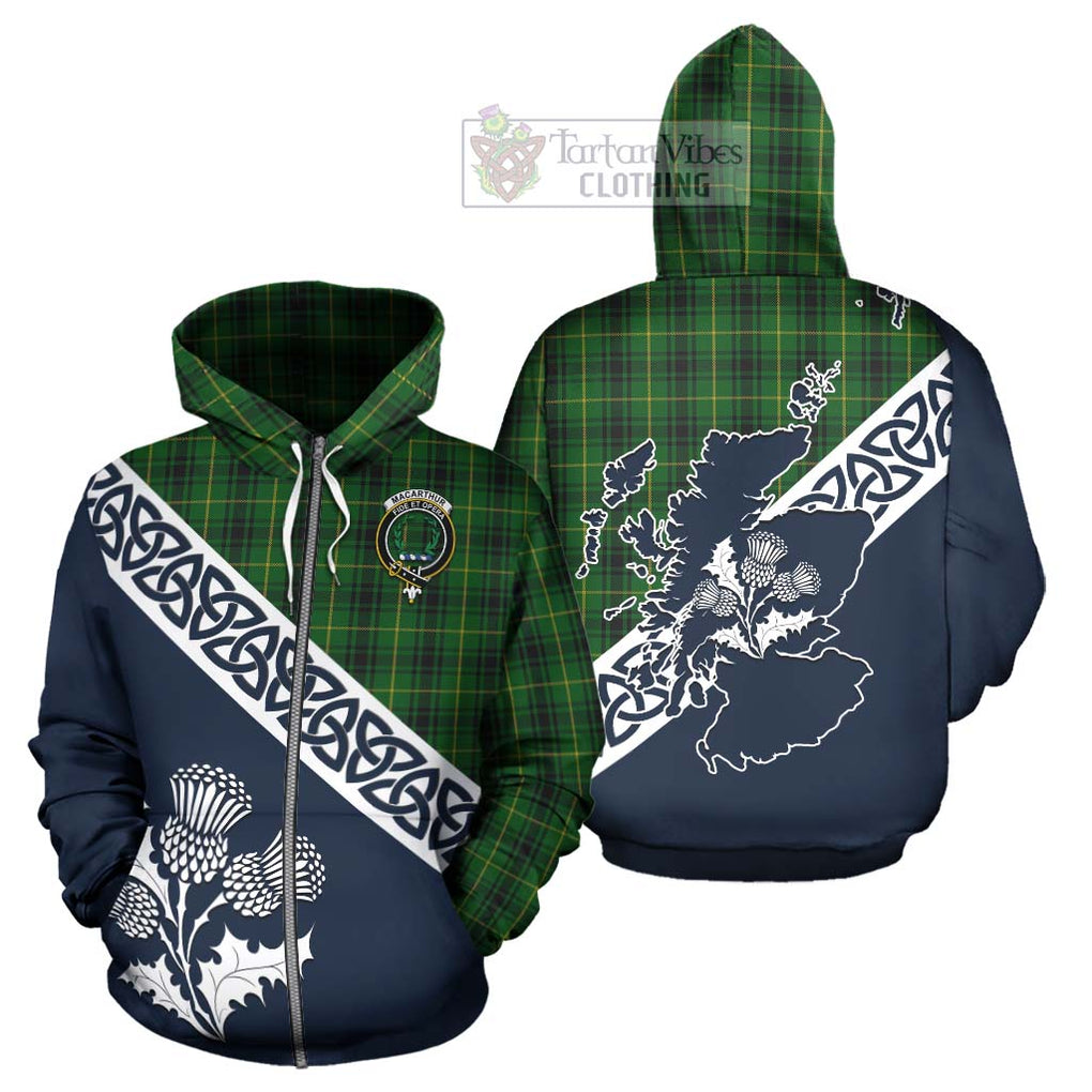 Tartan Vibes Clothing MacArthur (McArthur) Tartan Hoodie Featuring Thistle and Scotland Map