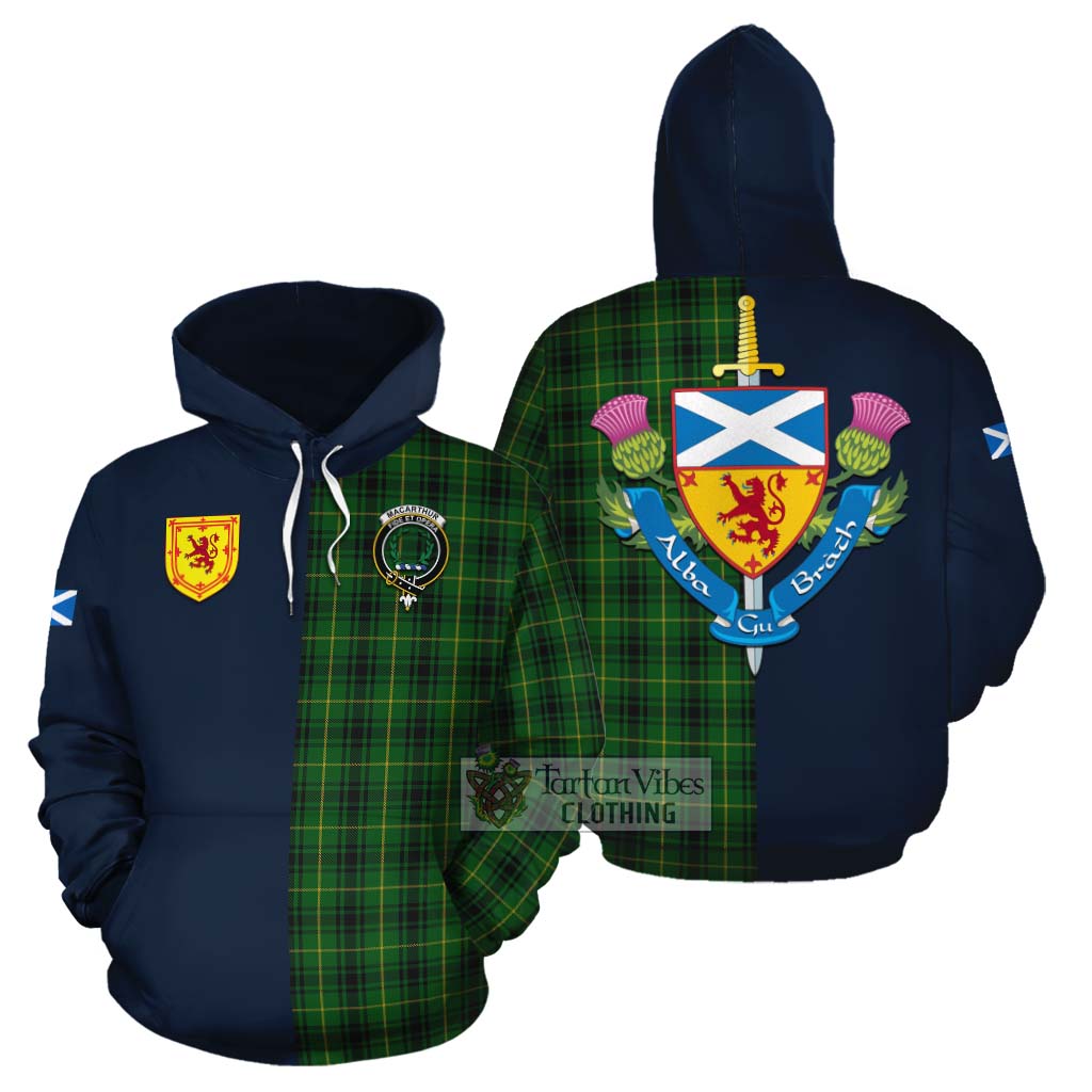 Tartan Vibes Clothing MacArthur (McArthur) Tartan Cotton Hoodie Alba with Scottish Lion Royal Arm Half Style