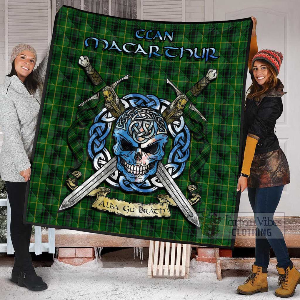 Tartan Vibes Clothing MacArthur (McArthur) Tartan Quilt with Celtic Skull Alba Gu Brath Style