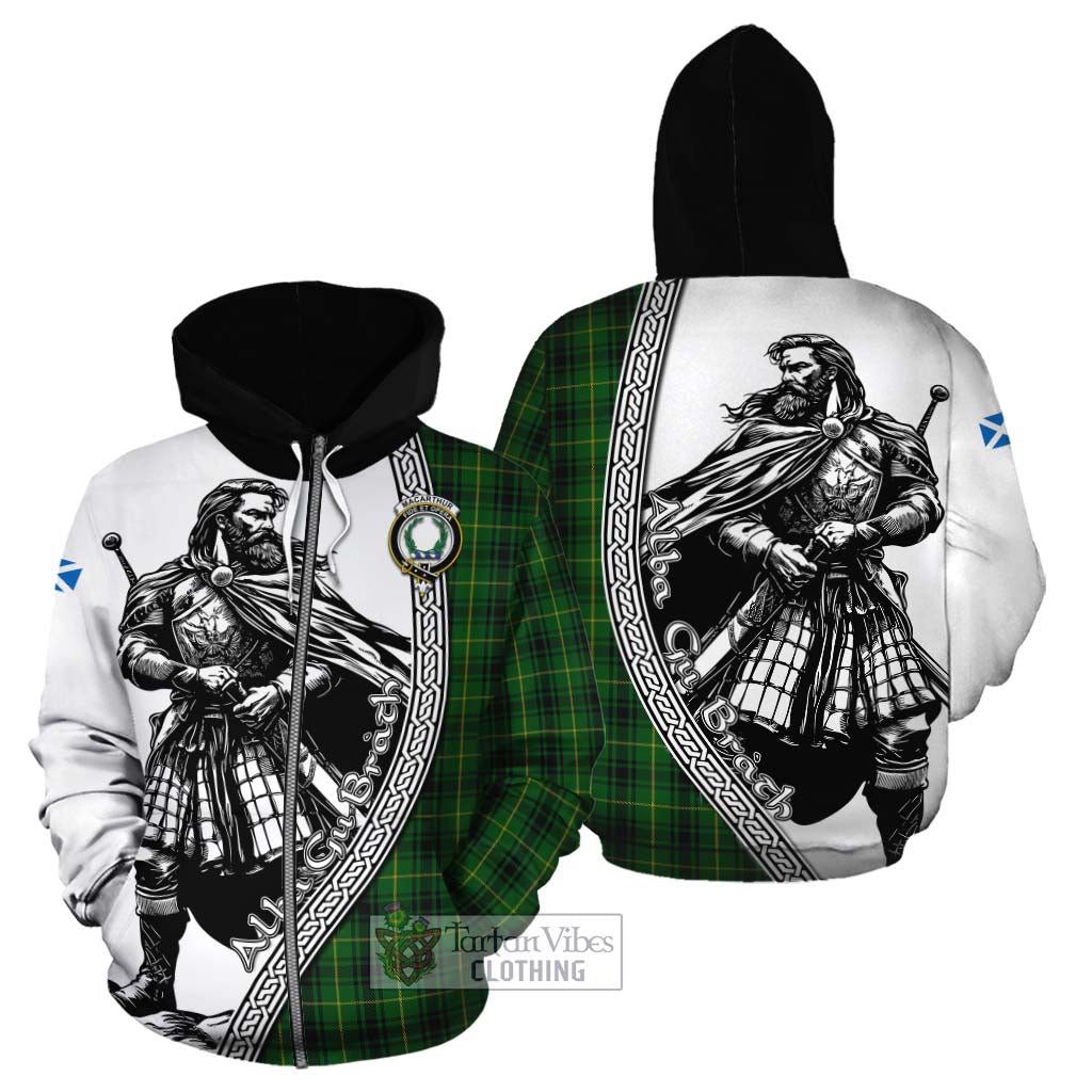 Tartan Vibes Clothing MacArthur (McArthur) Tartan Clan Crest Cotton Hoodie with Highlander Warrior Celtic Style