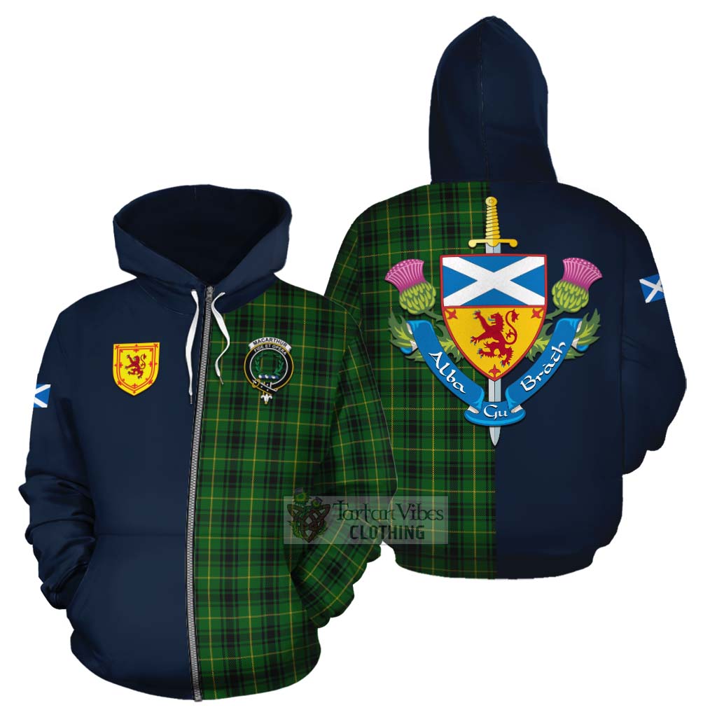 Tartan Vibes Clothing MacArthur (McArthur) Tartan Cotton Hoodie Alba with Scottish Lion Royal Arm Half Style