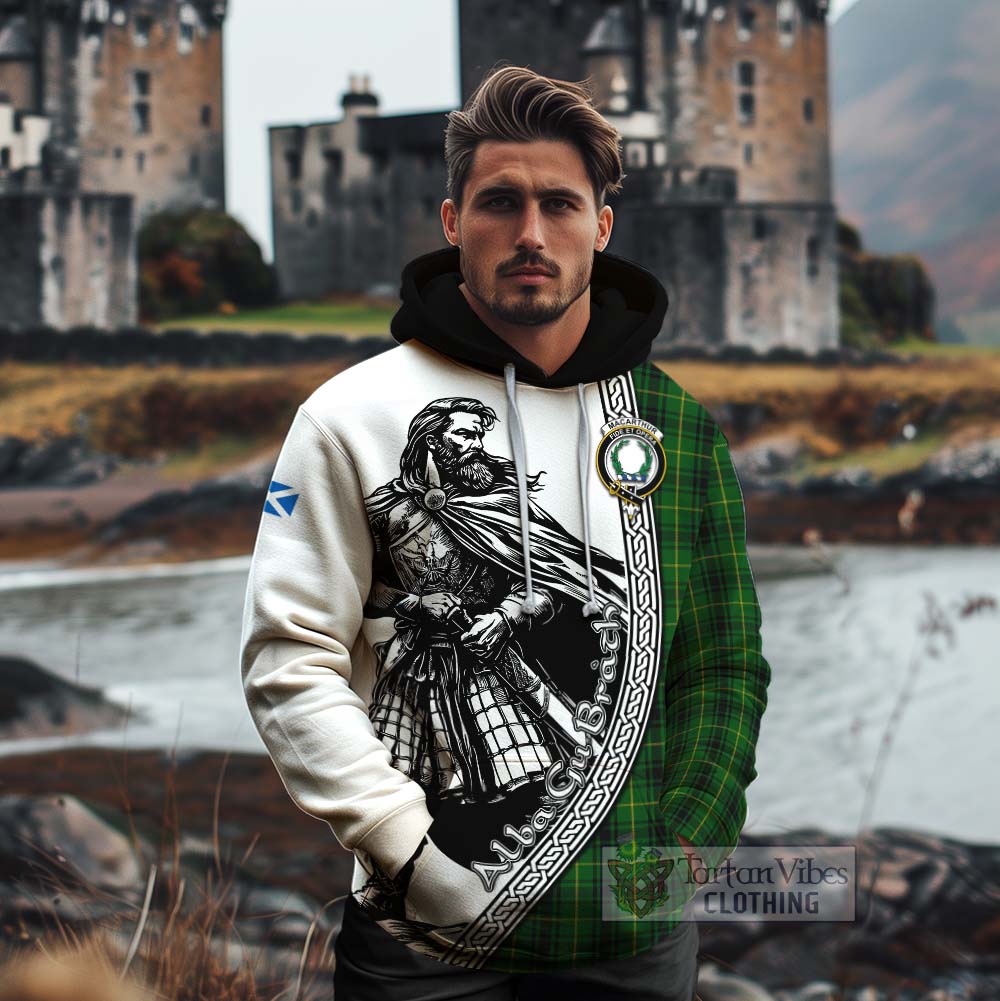 Tartan Vibes Clothing MacArthur (McArthur) Tartan Clan Crest Cotton Hoodie with Highlander Warrior Celtic Style