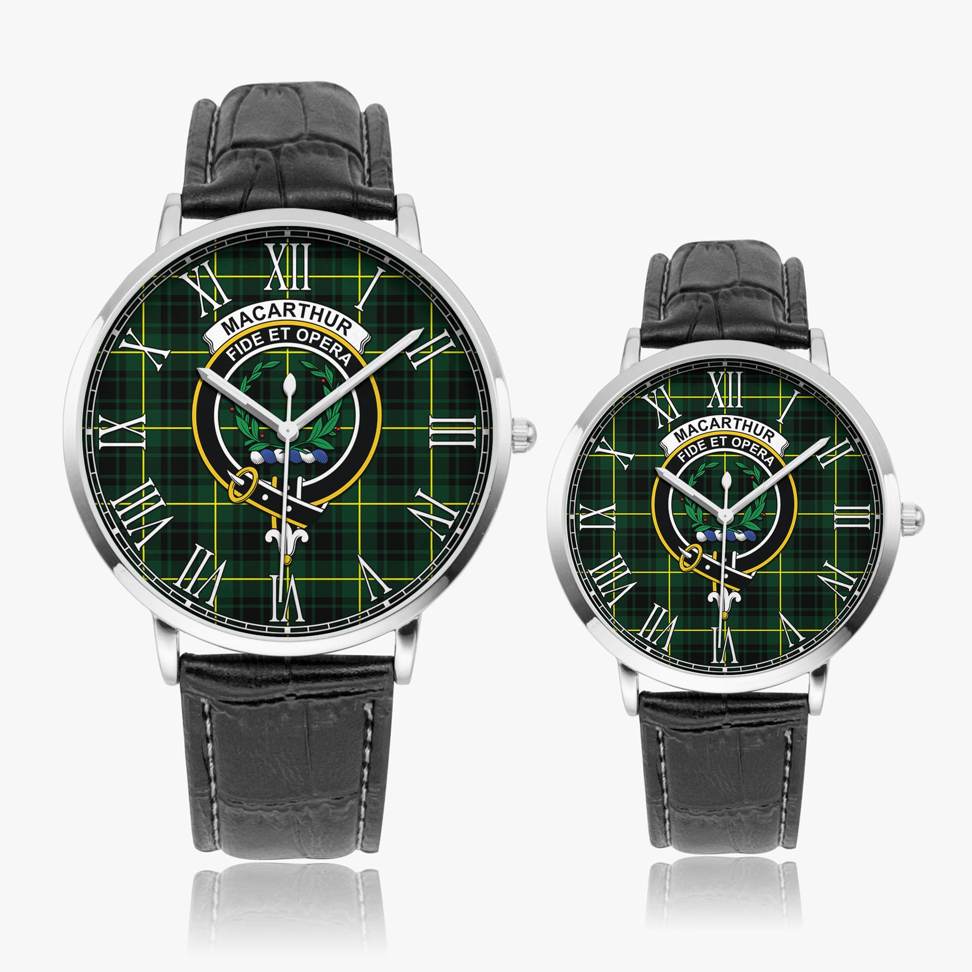 MacArthur Modern Tartan Family Crest Leather Strap Quartz Watch - Tartanvibesclothing