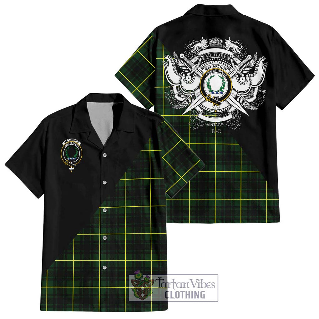 MacArthur Modern Tartan Short Sleeve Button Shirt with Family Crest and Military Logo Style Kid - Tartanvibesclothing Shop