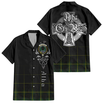 MacArthur Modern Tartan Short Sleeve Button Up Shirt Featuring Alba Gu Brath Family Crest Celtic Inspired