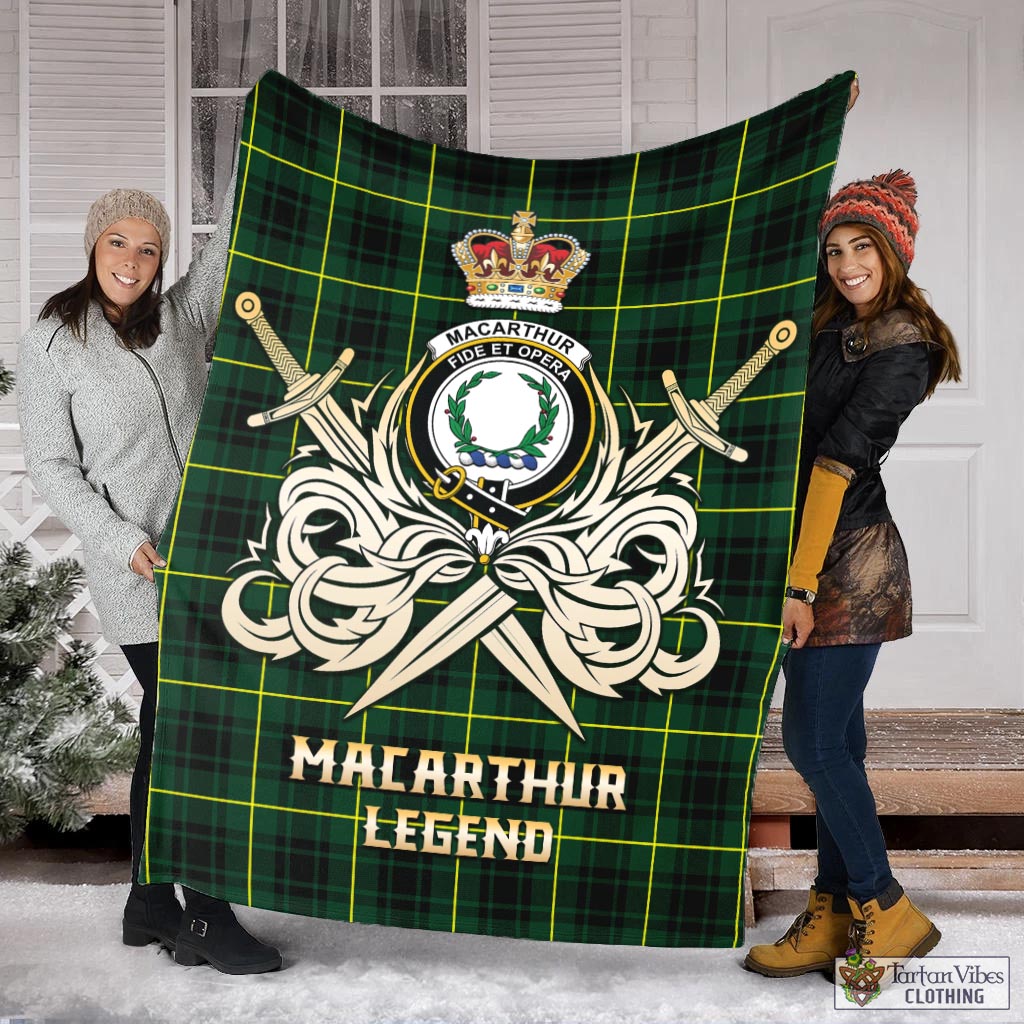 Tartan Vibes Clothing MacArthur Modern Tartan Blanket with Clan Crest and the Golden Sword of Courageous Legacy