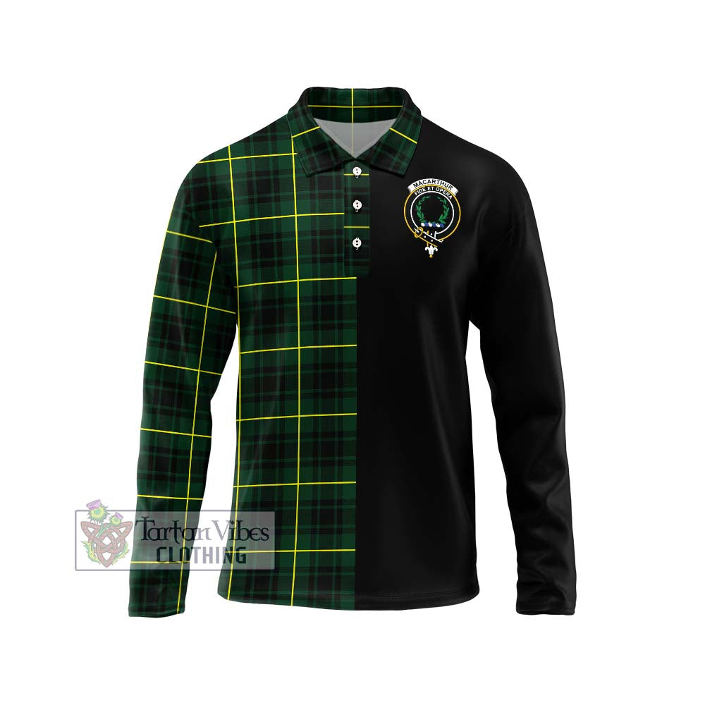 MacArthur Modern Tartan Long Sleeve Polo Shirt with Family Crest and Half Of Me Style Unisex - Tartanvibesclothing Shop