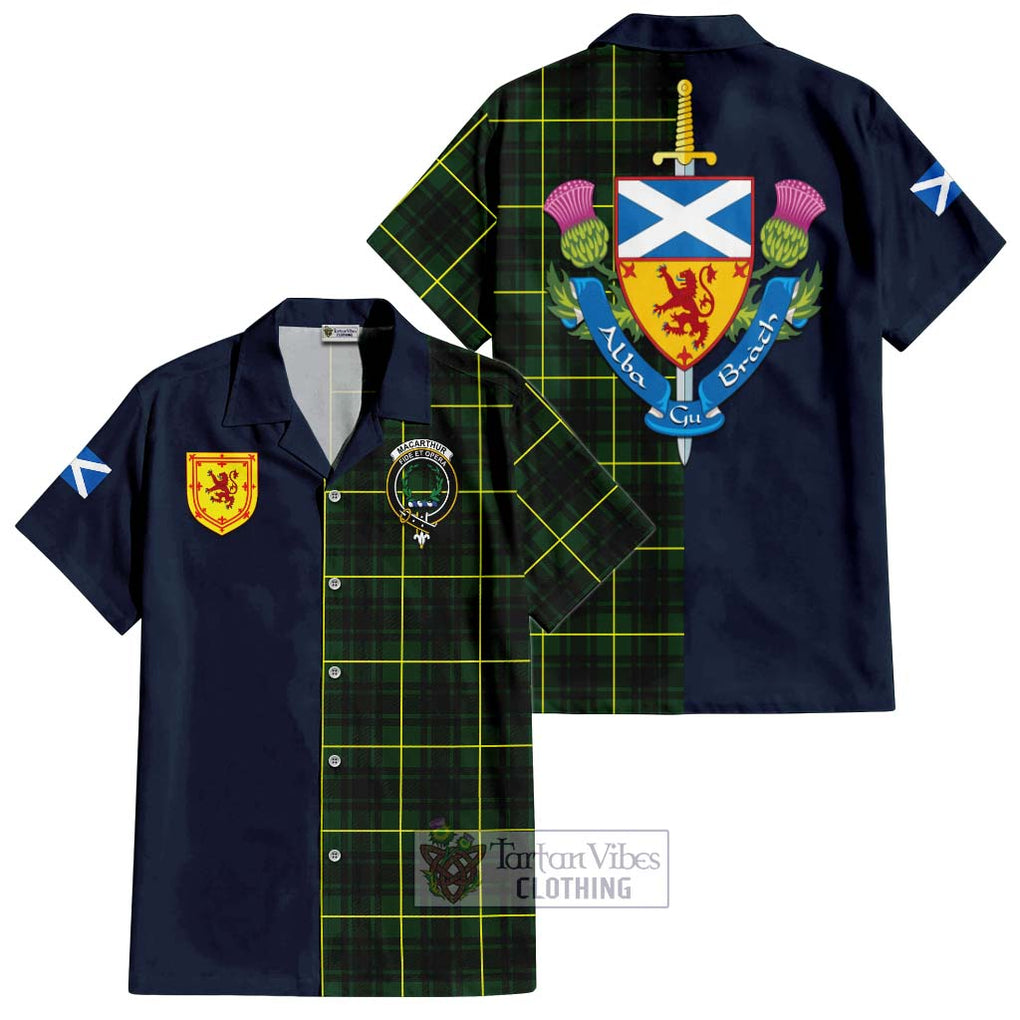 Tartan Vibes Clothing MacArthur Modern Tartan Short Sleeve Button Shirt with Scottish Lion Royal Arm Half Style