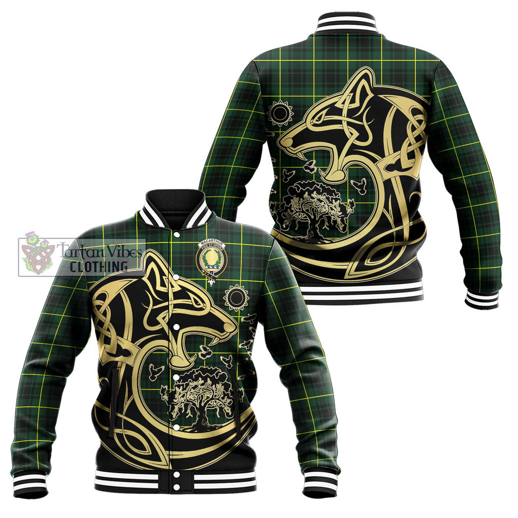 MacArthur Modern Tartan Baseball Jacket with Family Crest Celtic Wolf Style Unisex - Tartan Vibes Clothing