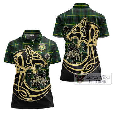 MacArthur Modern Tartan Women's Polo Shirt with Family Crest Celtic Wolf Style