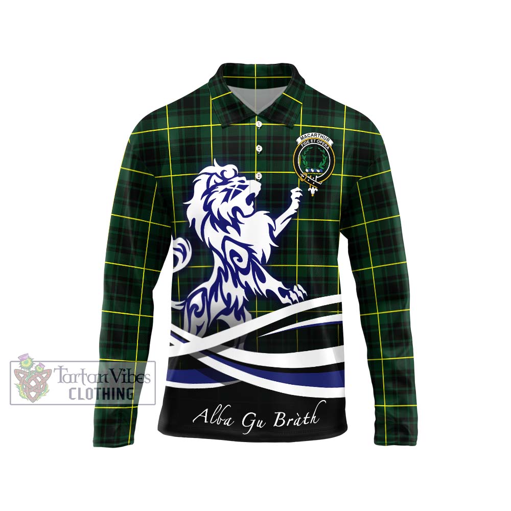 MacArthur Modern Tartan Long Sleeve Polo Shirt with Alba Gu Brath Regal Lion Emblem Unisex - Tartanvibesclothing Shop