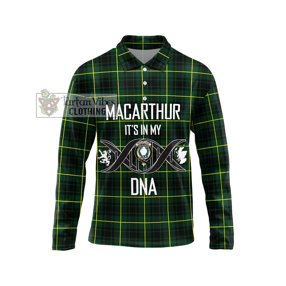 MacArthur Modern Tartan Long Sleeve Polo Shirt with Family Crest DNA In Me Style Unisex - Tartanvibesclothing Shop