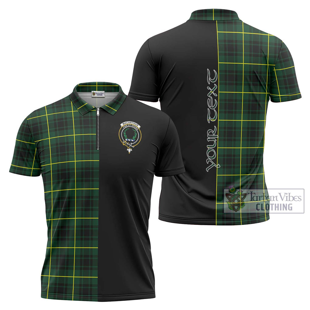 MacArthur Modern Tartan Zipper Polo Shirt with Family Crest and Half Of Me Style Unisex - Tartanvibesclothing Shop