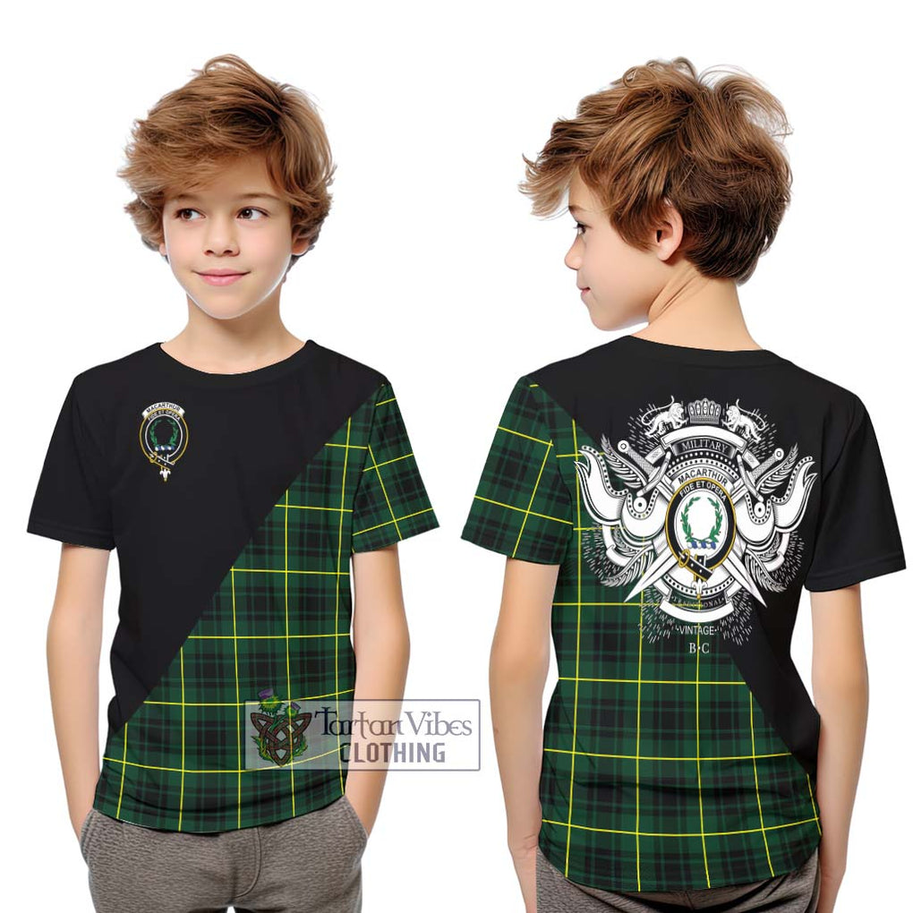 MacArthur Modern Tartan Kid T-Shirt with Family Crest and Military Logo Style Youth XL Size14 - Tartanvibesclothing Shop