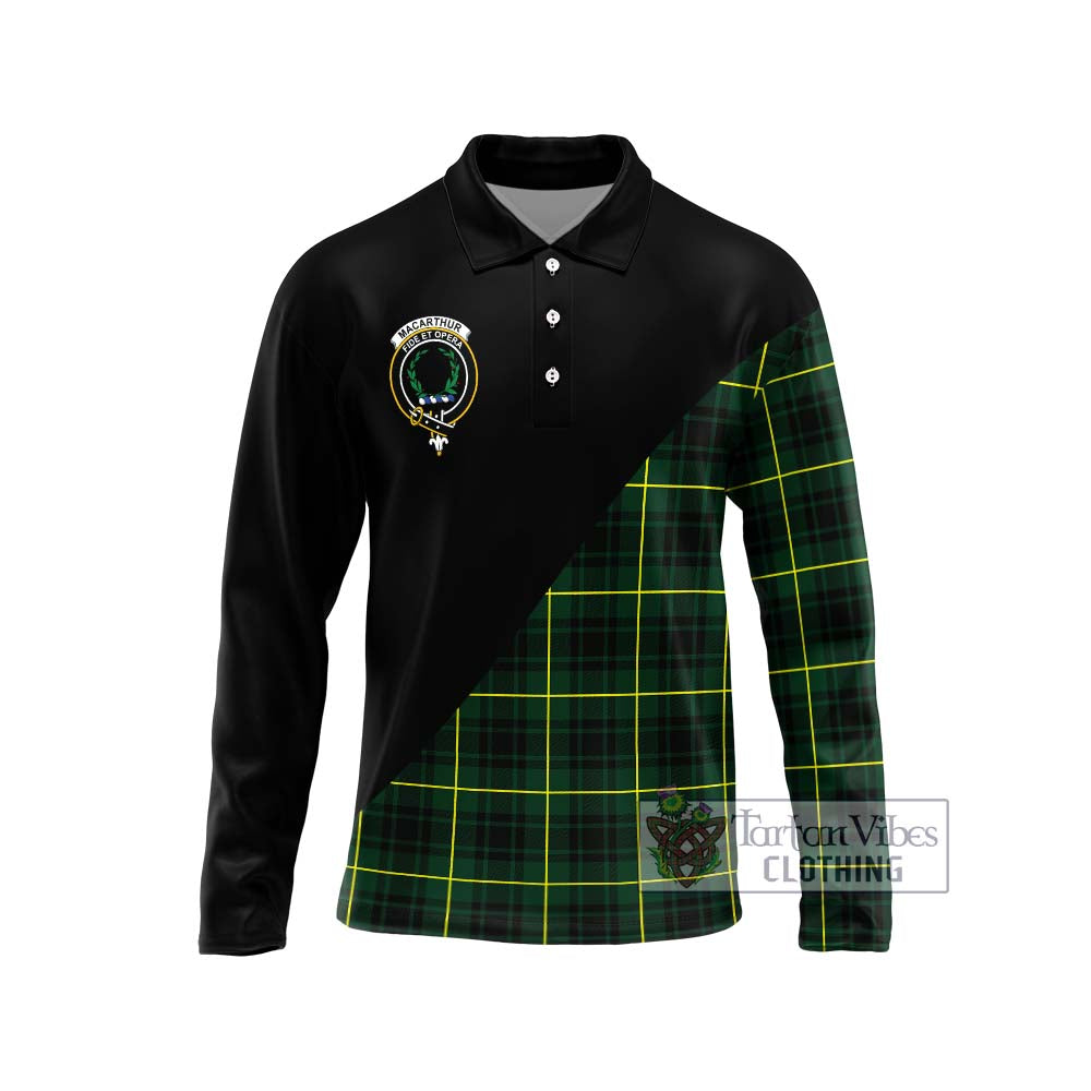 MacArthur Modern Tartan Long Sleeve Polo Shirt with Family Crest and Military Logo Style Unisex - Tartanvibesclothing Shop