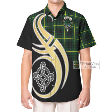 MacArthur Modern Tartan Short Sleeve Button Shirt with Family Crest and Celtic Symbol Style