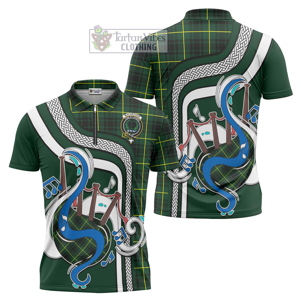 MacArthur Modern Tartan Zipper Polo Shirt with Epic Bagpipe Style Unisex - Tartanvibesclothing Shop