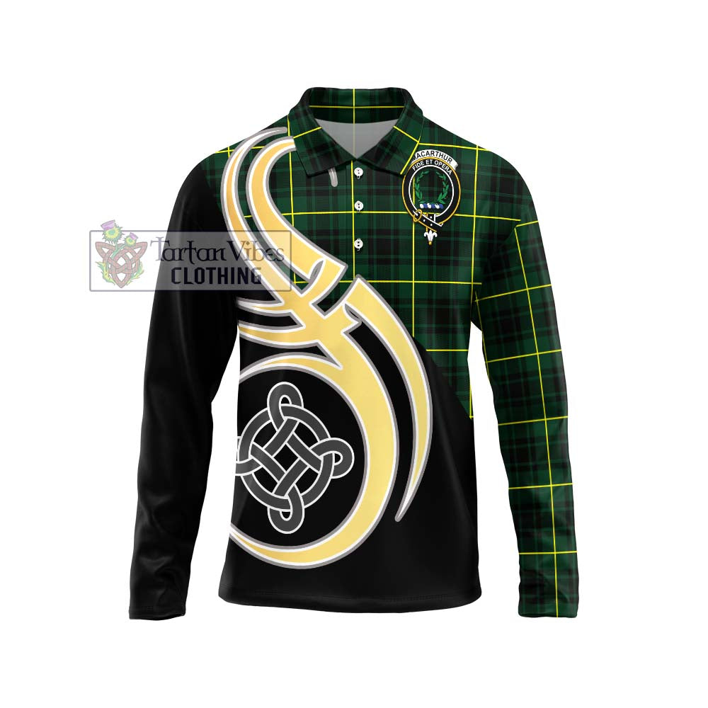 MacArthur Modern Tartan Long Sleeve Polo Shirt with Family Crest and Celtic Symbol Style Unisex - Tartan Vibes Clothing