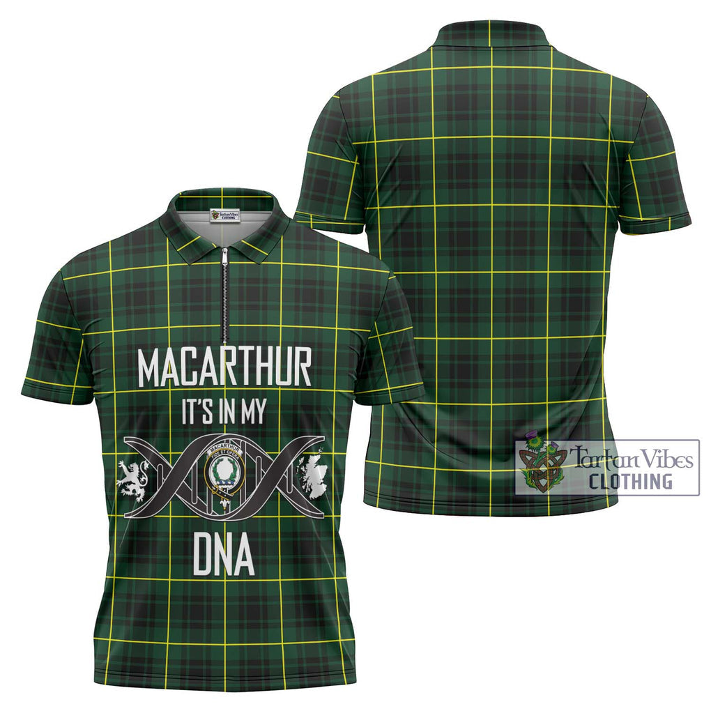 MacArthur Modern Tartan Zipper Polo Shirt with Family Crest DNA In Me Style Unisex - Tartanvibesclothing Shop