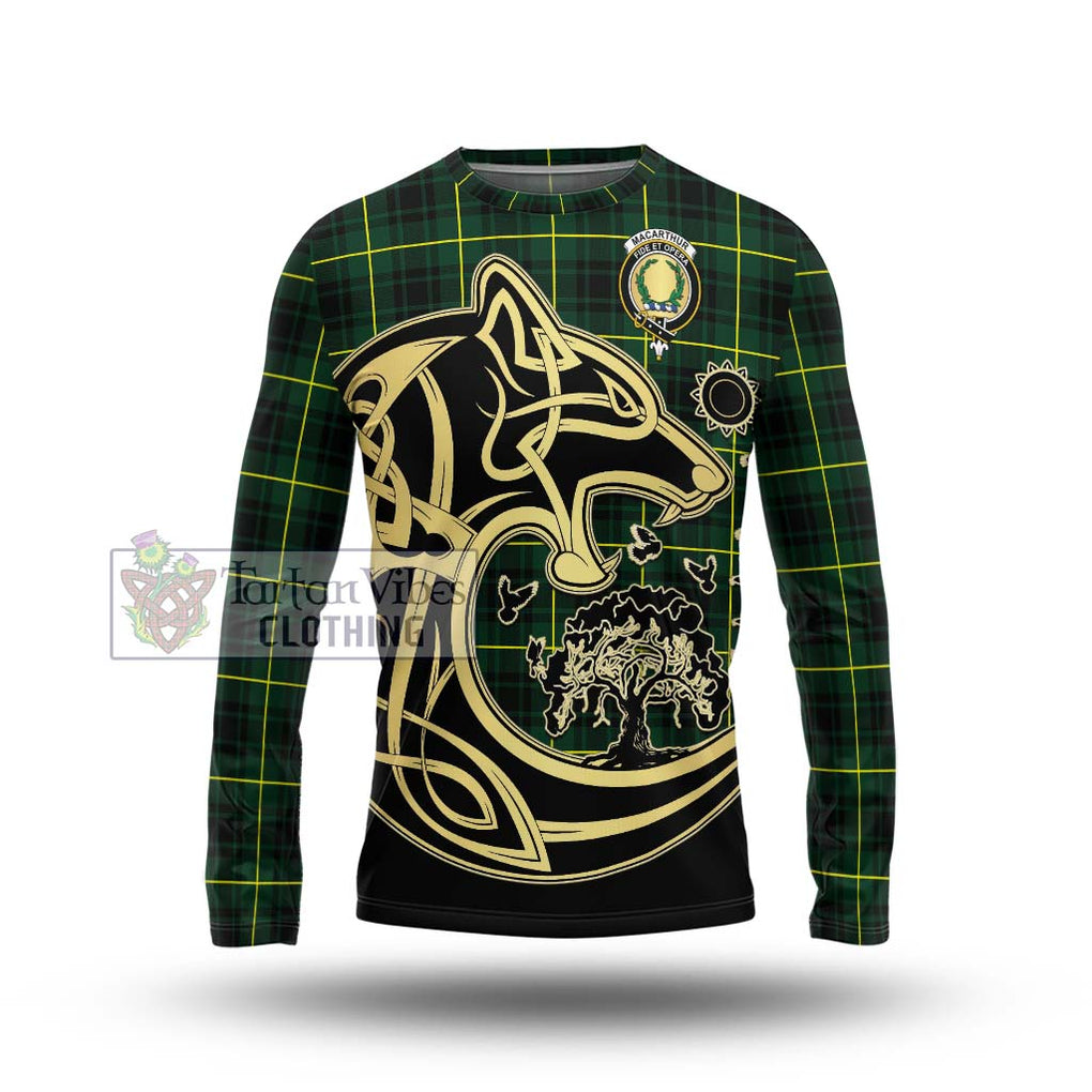 MacArthur Modern Tartan Long Sleeve T-Shirt with Family Crest Celtic Wolf Style Unisex - Tartan Vibes Clothing