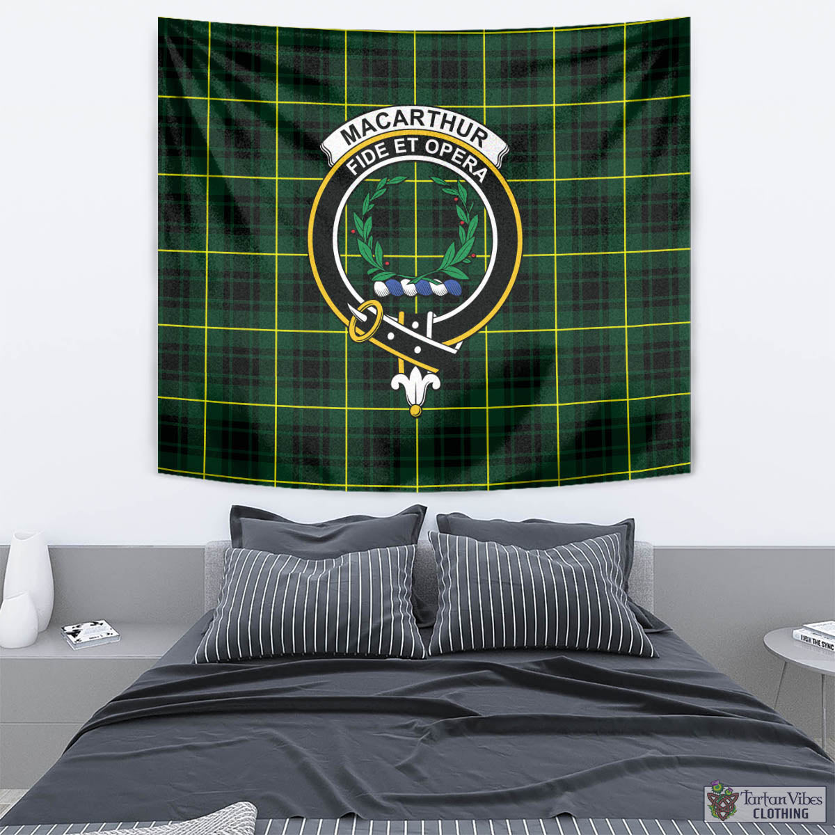 Tartan Vibes Clothing MacArthur Modern Tartan Tapestry Wall Hanging and Home Decor for Room with Family Crest