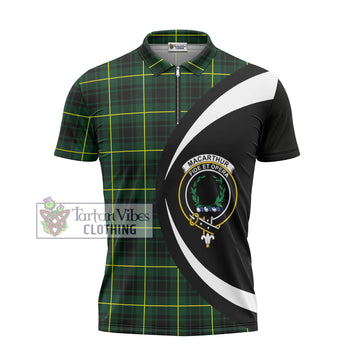 MacArthur Modern Tartan Zipper Polo Shirt with Family Crest Circle Style