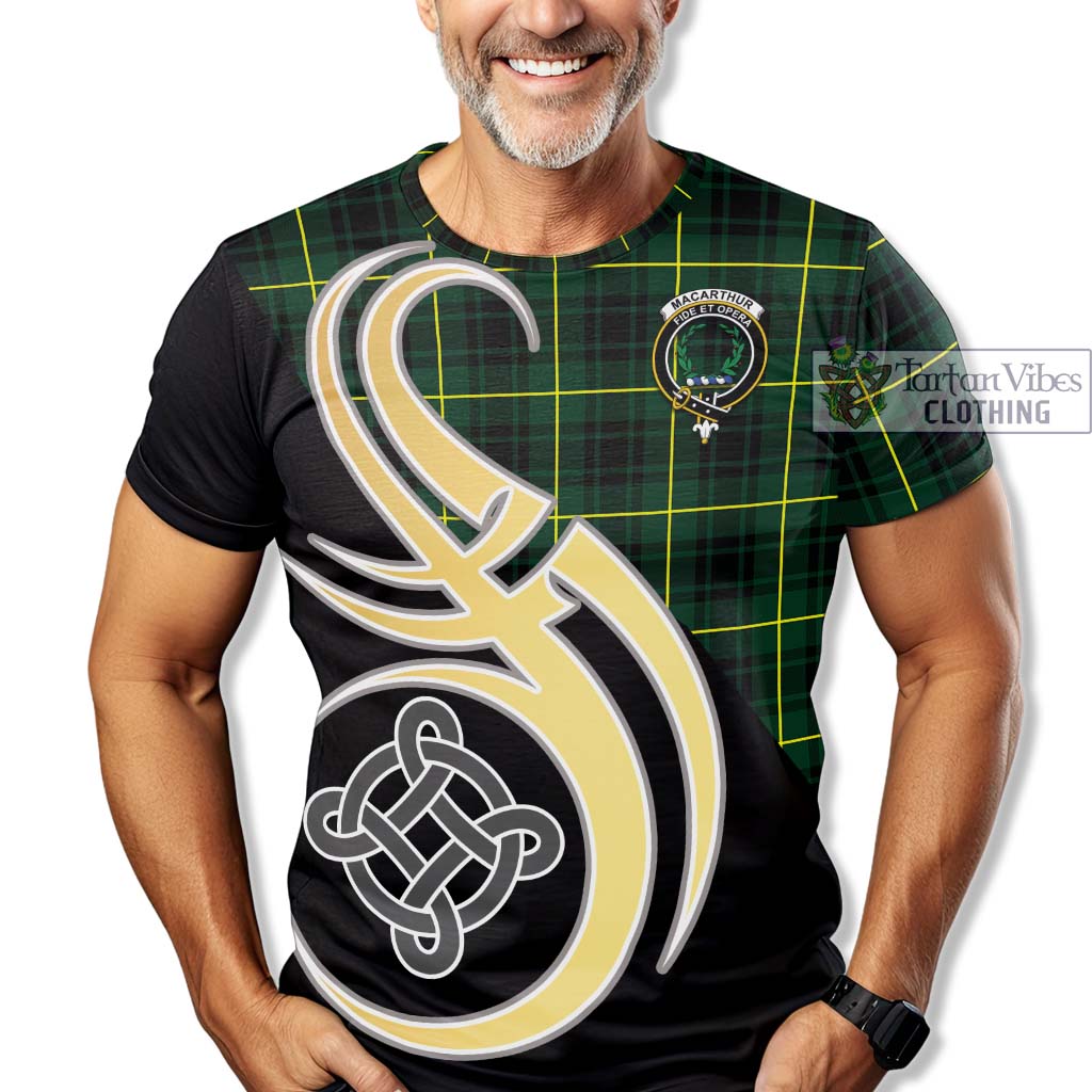 Tartan Vibes Clothing MacArthur Modern Tartan T-Shirt with Family Crest and Celtic Symbol Style